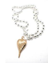 Lizou Convertible Double Strand Silver Heart Necklace - Long Heart