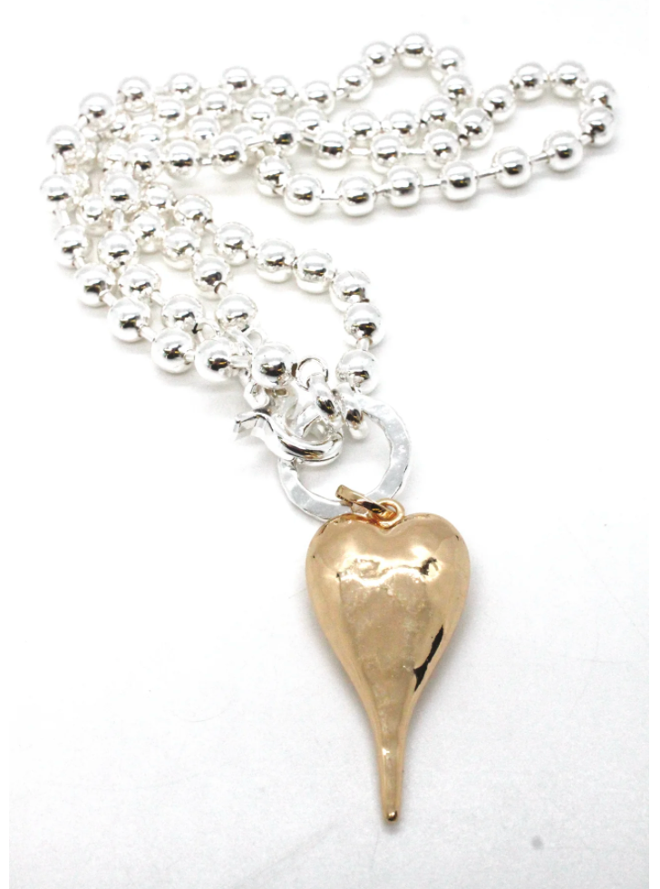 Lizou Convertible Double Strand Silver Heart Necklace - Long Heart