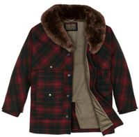 Filson Mens Lined Mackinaw Wool Packer Coat - Burgundy Dark Olive Plaid