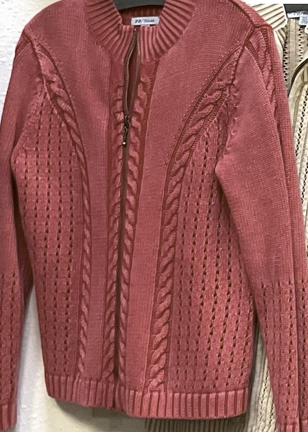 PBJ Womens Sporty Cable Cardigan - Antique Red