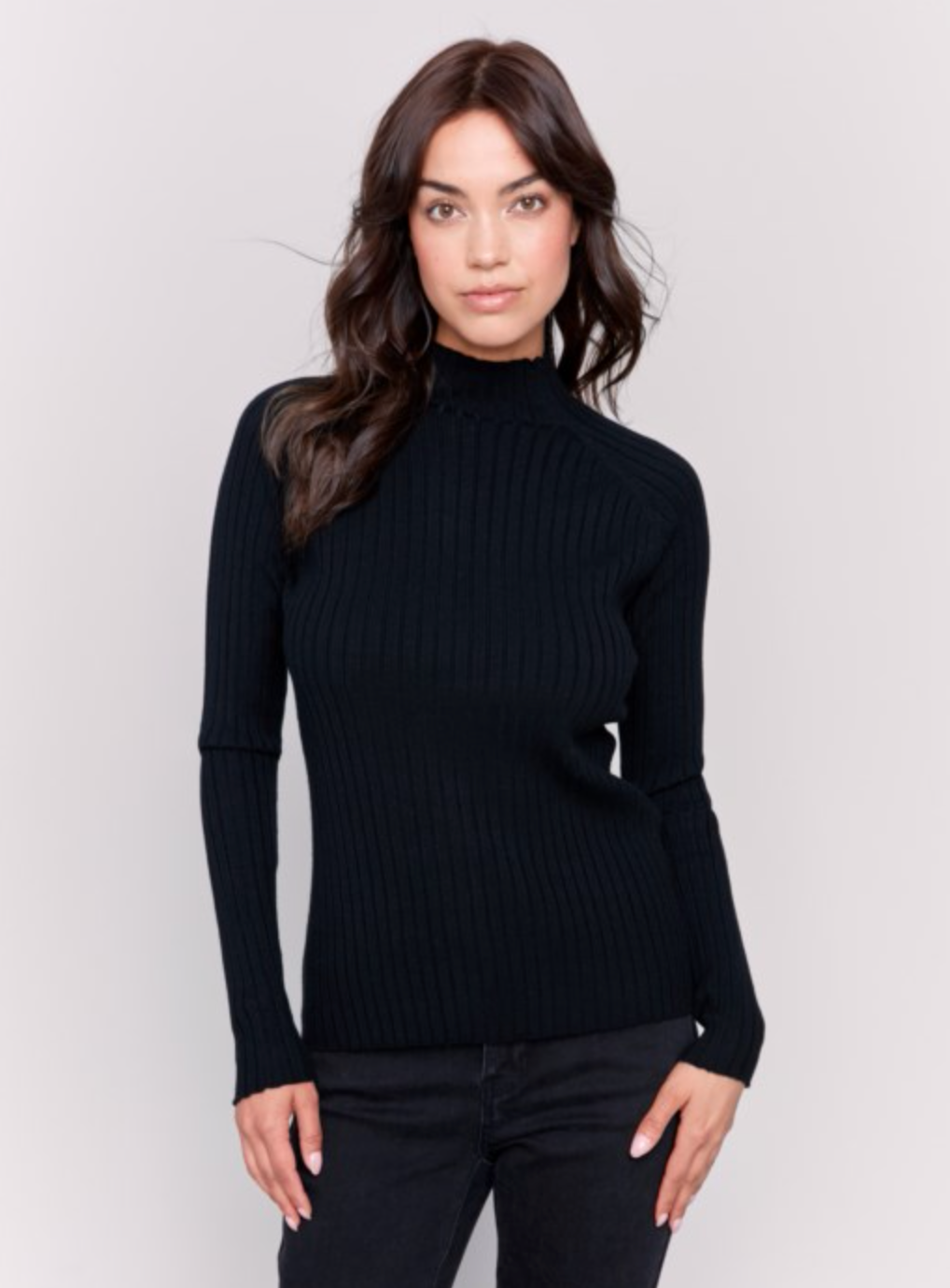 Charlie B Womens Mock Neck Ribbed Fine Knit Sweater