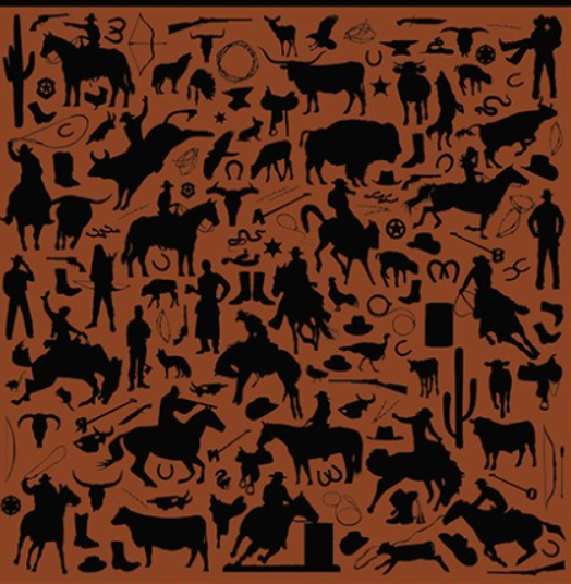 Wyoming Traders Cowboy Rust Silhouette Silk Scarf XL