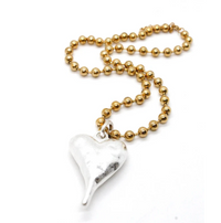 Lizou Single Gold Ball Chain Heart Necklace - Chunky Silver Heart