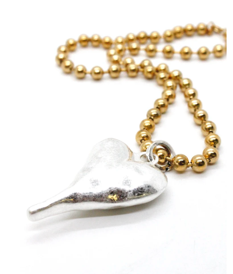 Lizou Single Gold Strand Heart Necklace - Chunky Heart