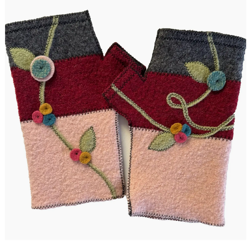 Woolflower Womens Blushing Bird Wool Fingerless Gloves