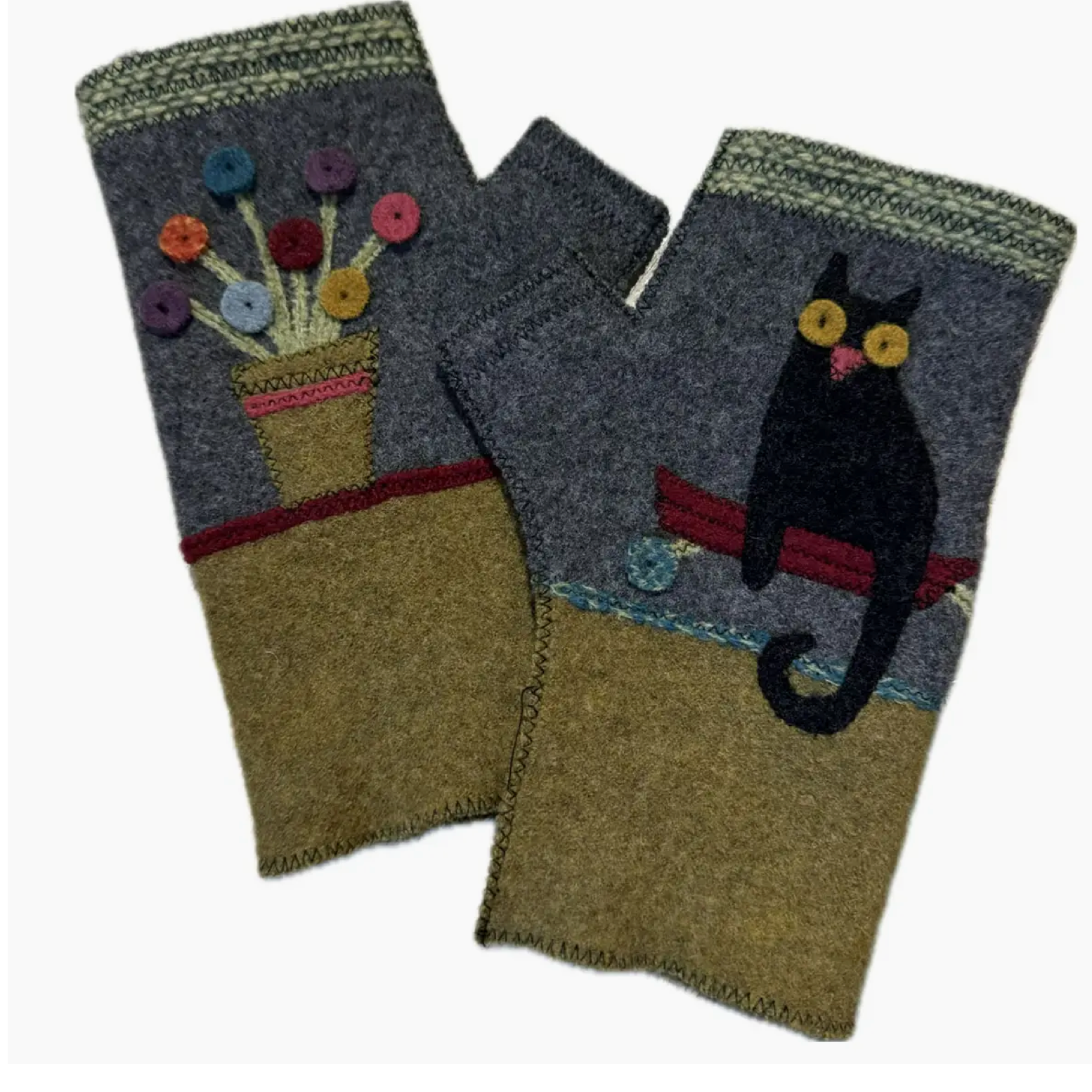 Woolflower Womens Boo Wool Fingerless Gloves