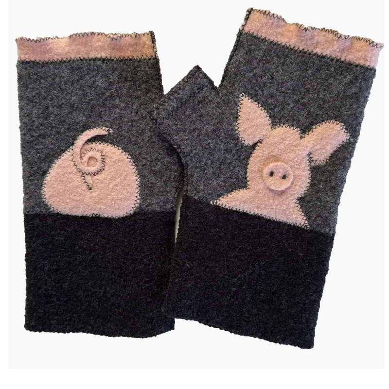 Woolflower Womens One Fine Pig Wool Fingerless Gloves