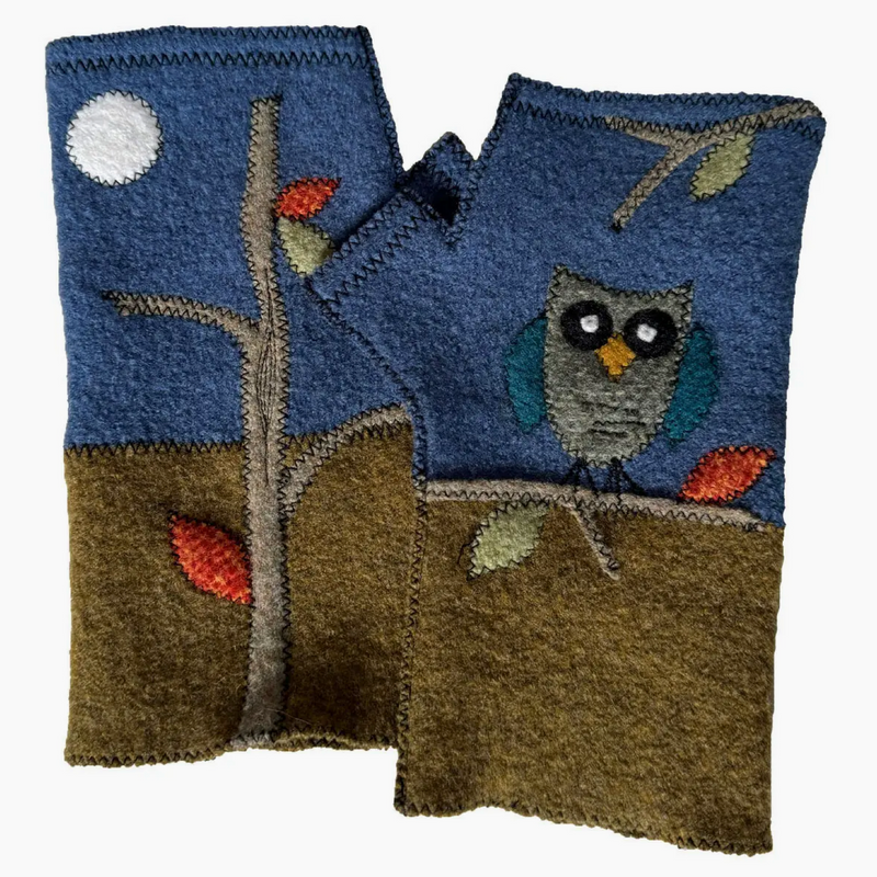 Woolflower Womens Hoot Wool Fingerless Gloves