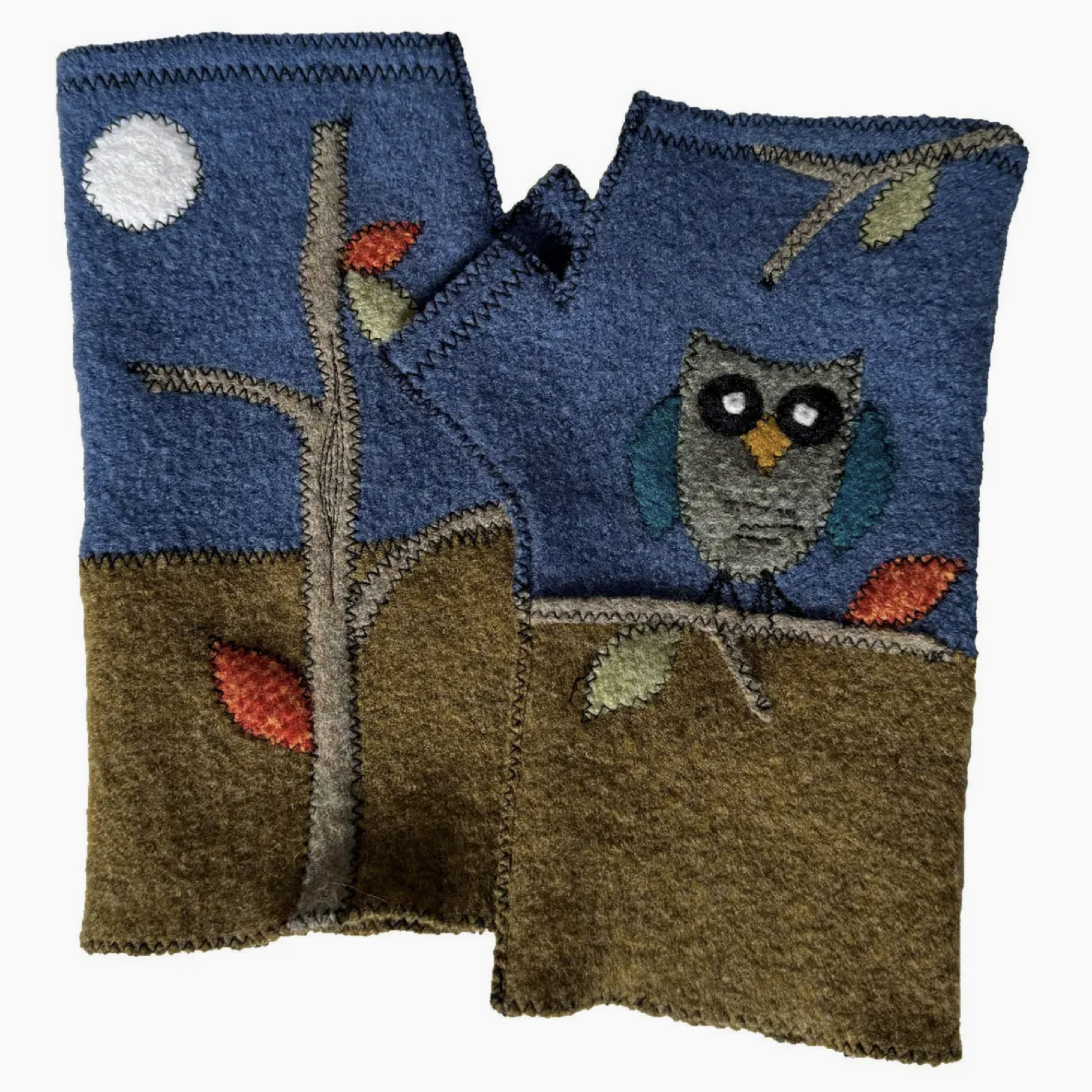 Woolflower Womens Hoot Wool Fingerless Gloves