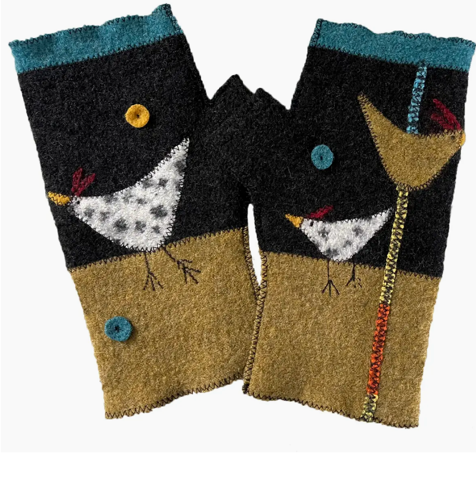 Woolflower Womens Chicken Free Range Wool Fingerless Gloves