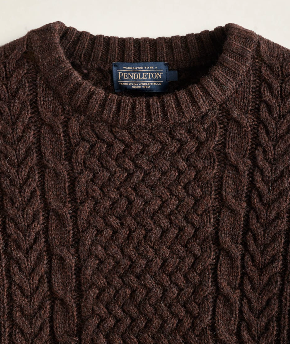 Pendleton Mens Wool Fisherman Sweater - Espresso Heather