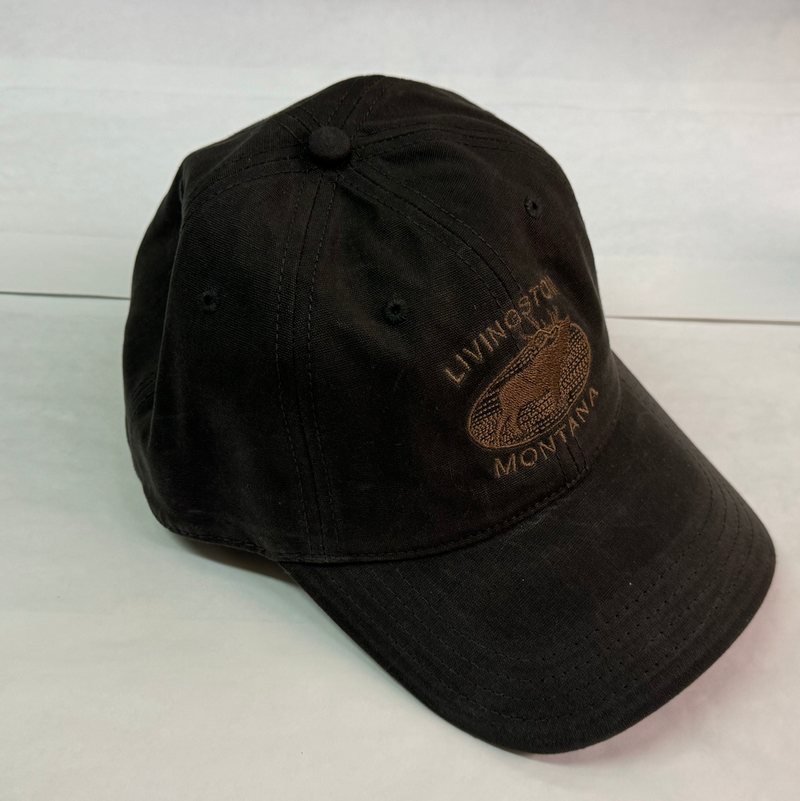 Montana Wax Finish Gold Elk Embroidery Charcoal Cap - Gold Lettering