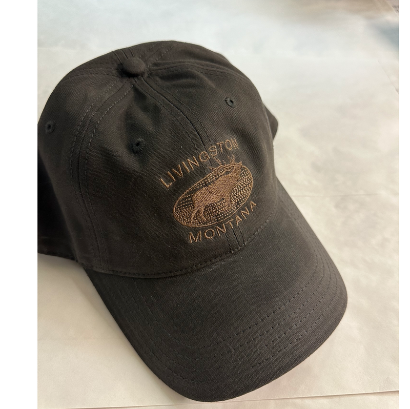 Montana Wax Finish Gold Elk Embroidery Charcoal Cap - Gold Lettering