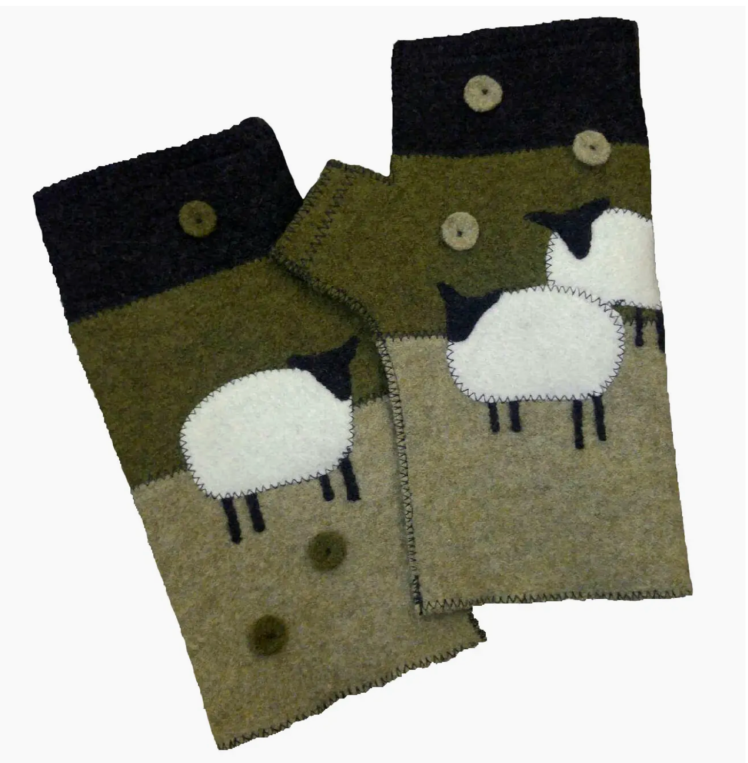 Woolflower Womens Green Sheep Wool Fingerless Gloves