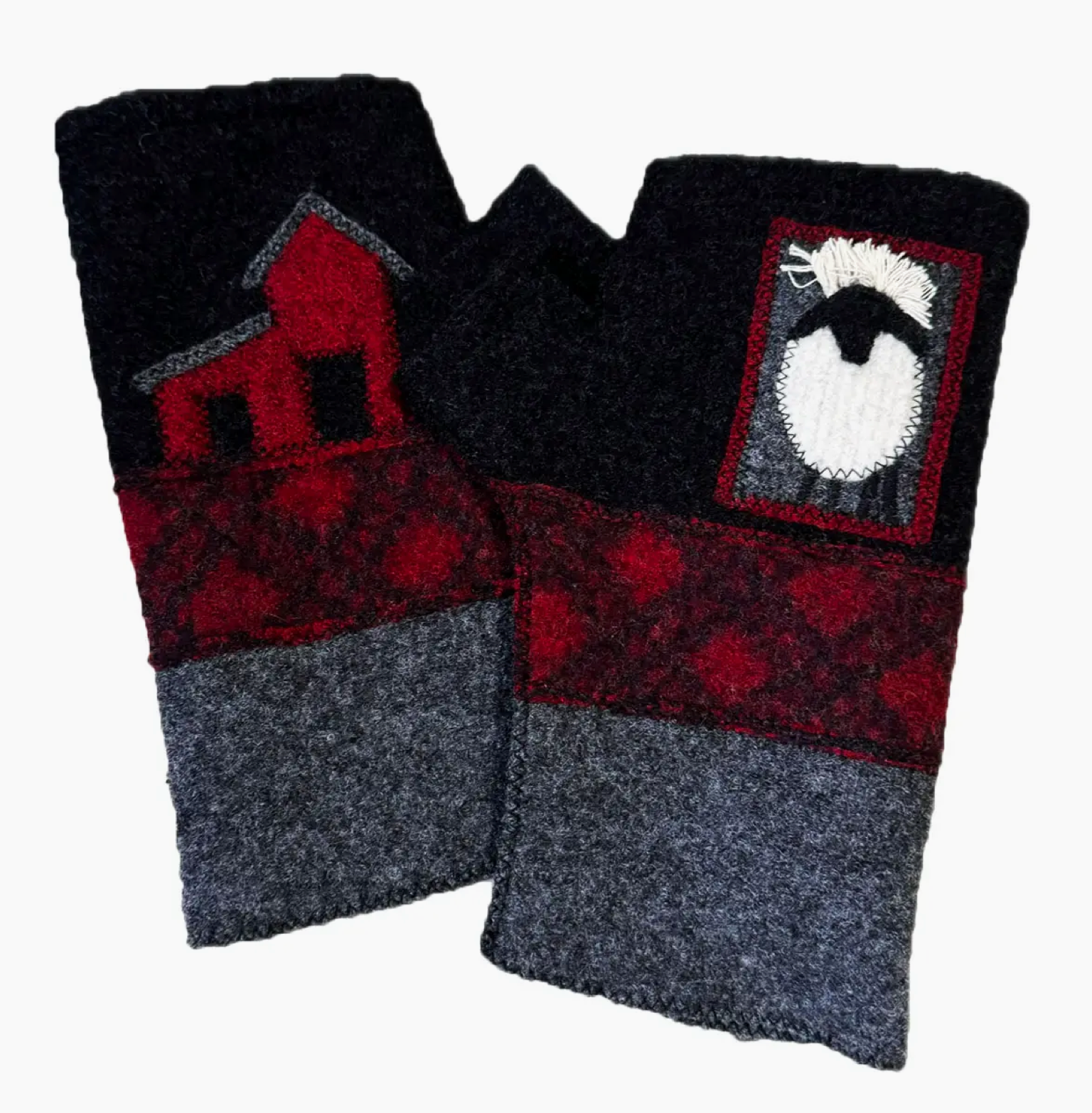 Woolflower Womens Black Sheep Wool Fingerless Gloves