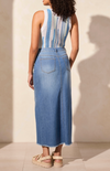 Tribal Full Length Slit-Accent Denim Skirt
