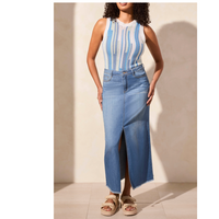 Tribal Full Length Slit-Accent Denim Skirt