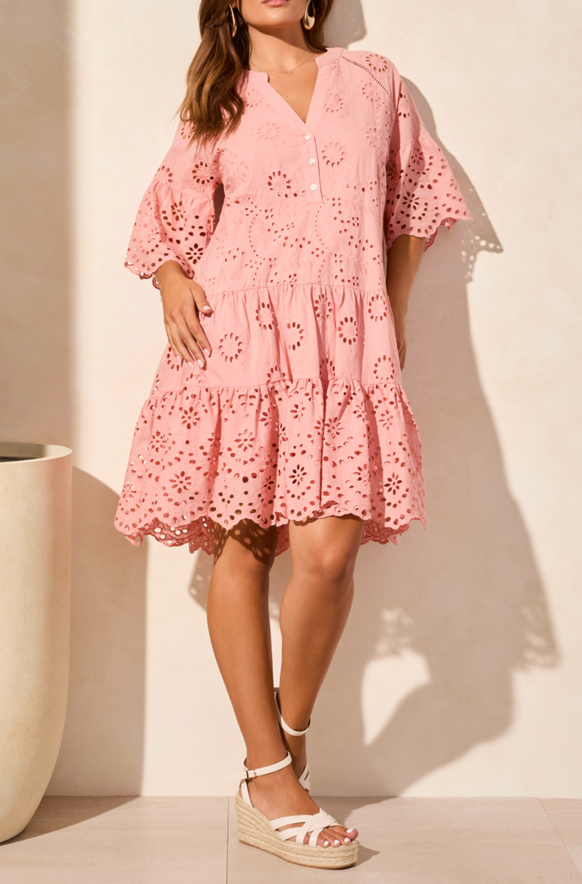 Tribal Cotton Eyelet Ruffle Short Sleeve Tiered Dress - Bob's Outdoor
