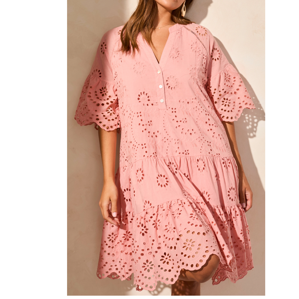 Tribal Cotton Eyelet Ruffle Short Sleeve Tiered Dress - Bob's Outdoor