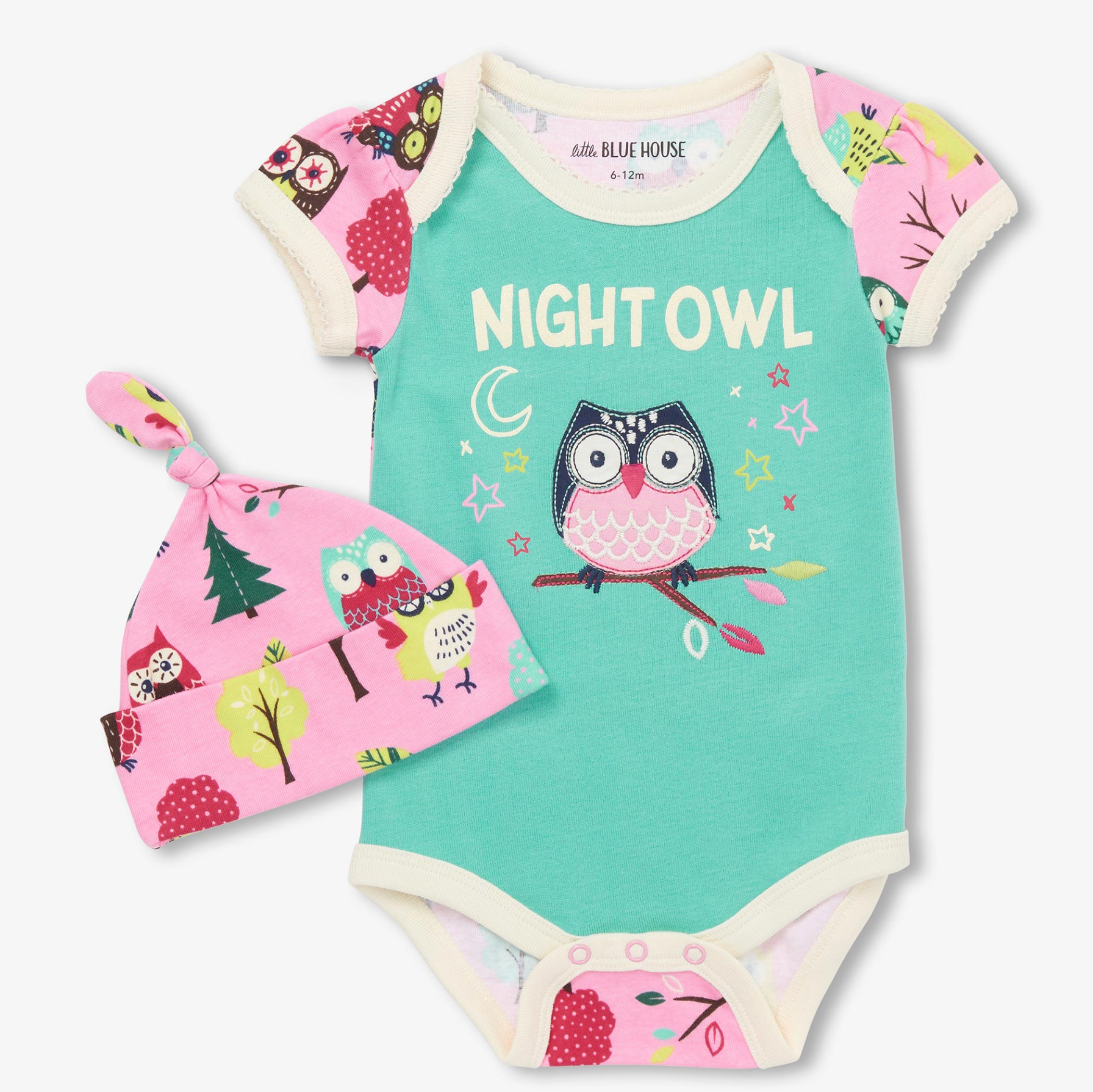 Little Blue House Baby Night Owl Bodysuit with Cap