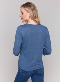 Charlie B Womens 3/4 Sleeve V-Neck Top