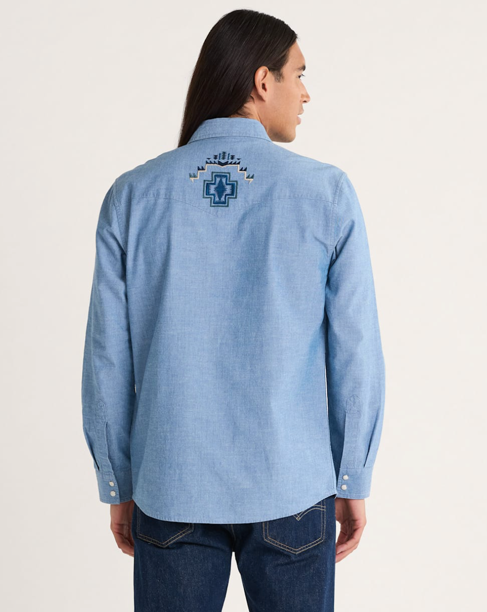 Pendleton Mens Harding Embroidered Gambler Chambray Shirt