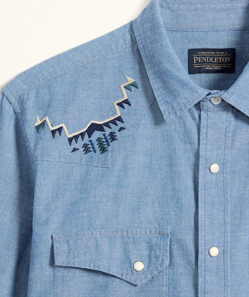 Pendleton Mens Harding Embroidered Gambler Chambray Shirt