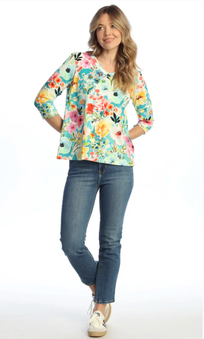 Jess & Jane Womens Side Slit V-Neck Top