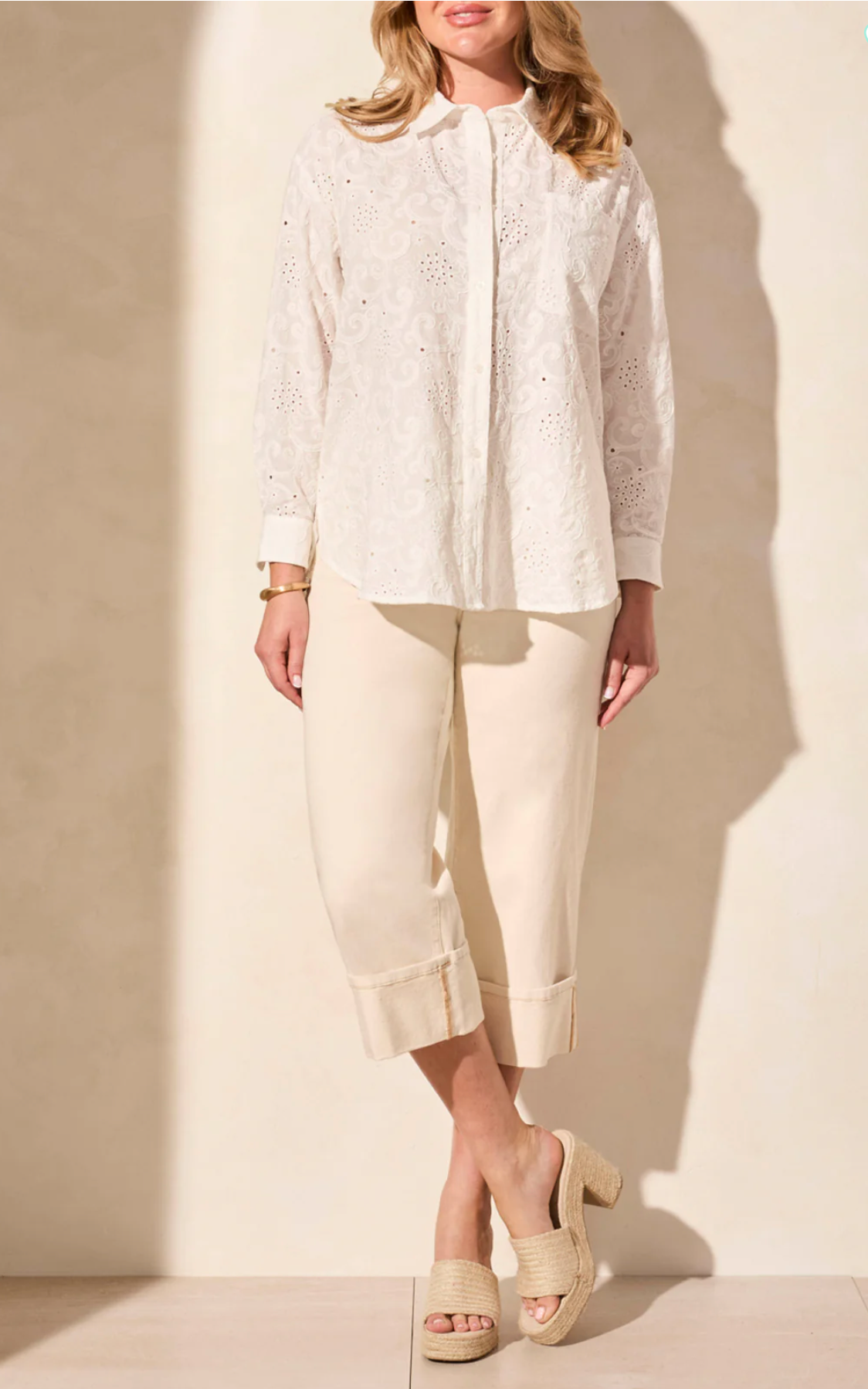 Tribal Womens Eyelet Embroidered Shirt