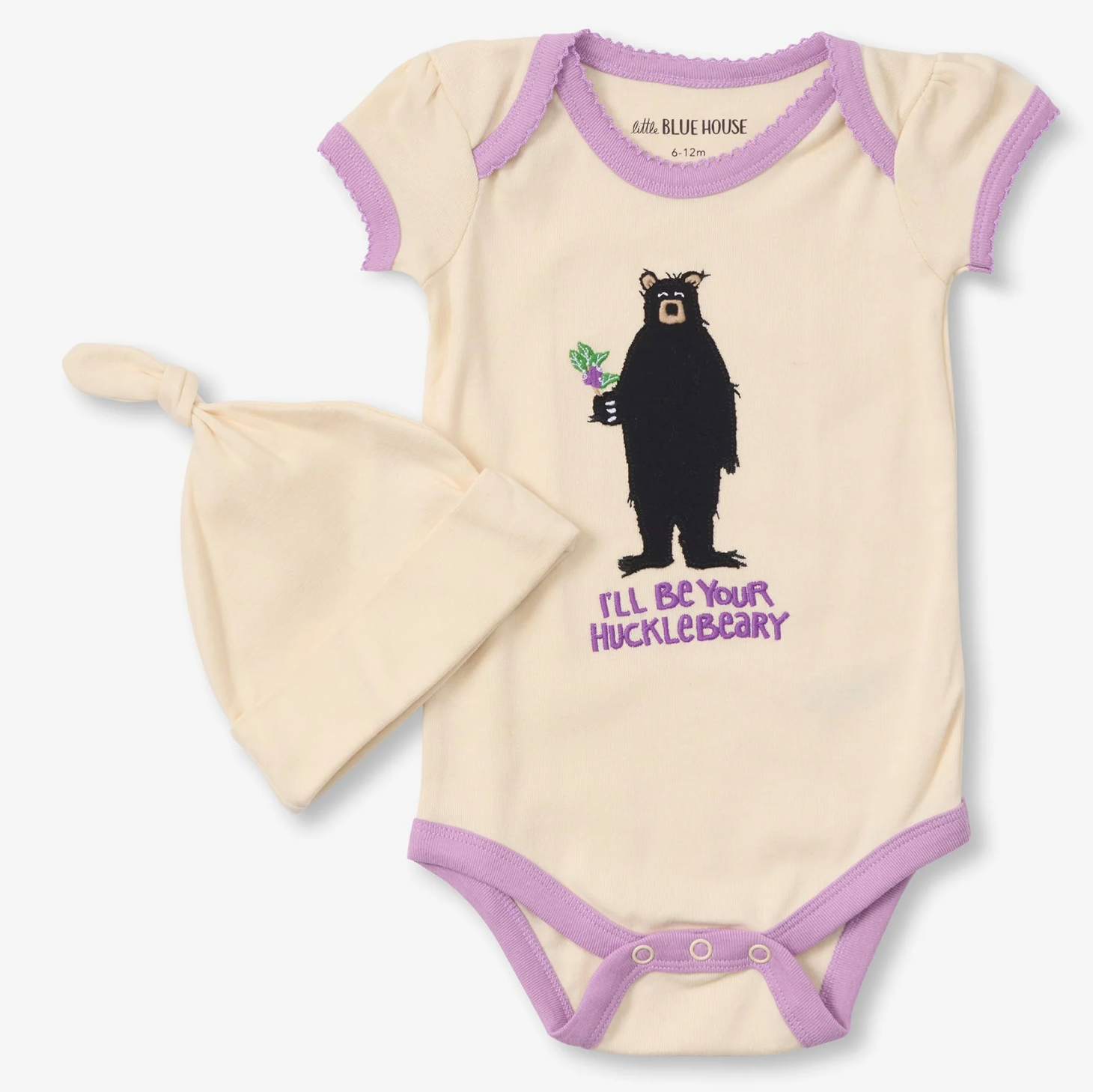 Little Blue House Baby Natural Hucklebeary One Piece with Cap