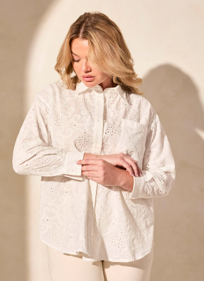 Tribal Womens Eyelet Embroidered Shirt