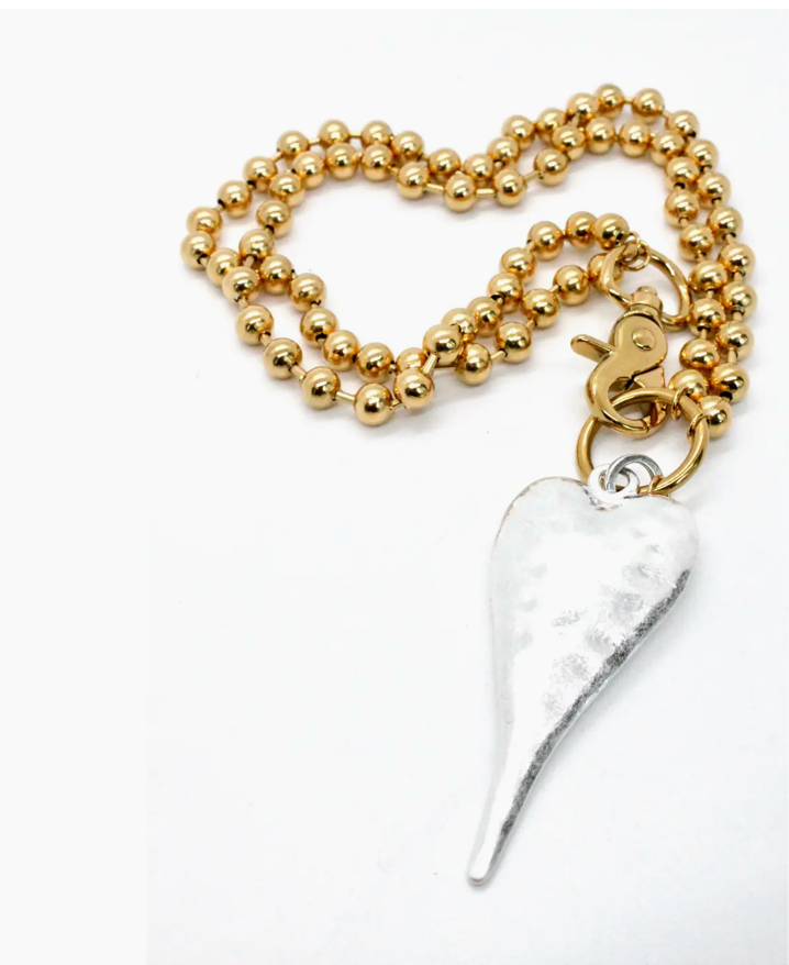 Lizou Convertible Double Strand Gold Chain Necklace - Extra Large Heart