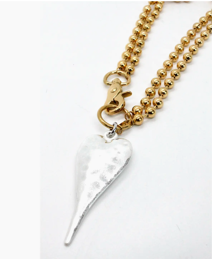 Lizou Convertible Double Strand Gold Chain Necklace - Extra Large Heart