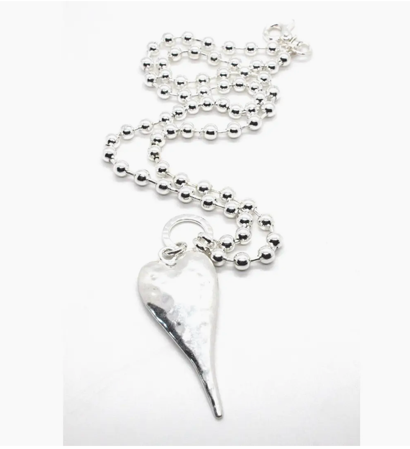 Lizou Single Silver Strand Necklace - XL Heart
