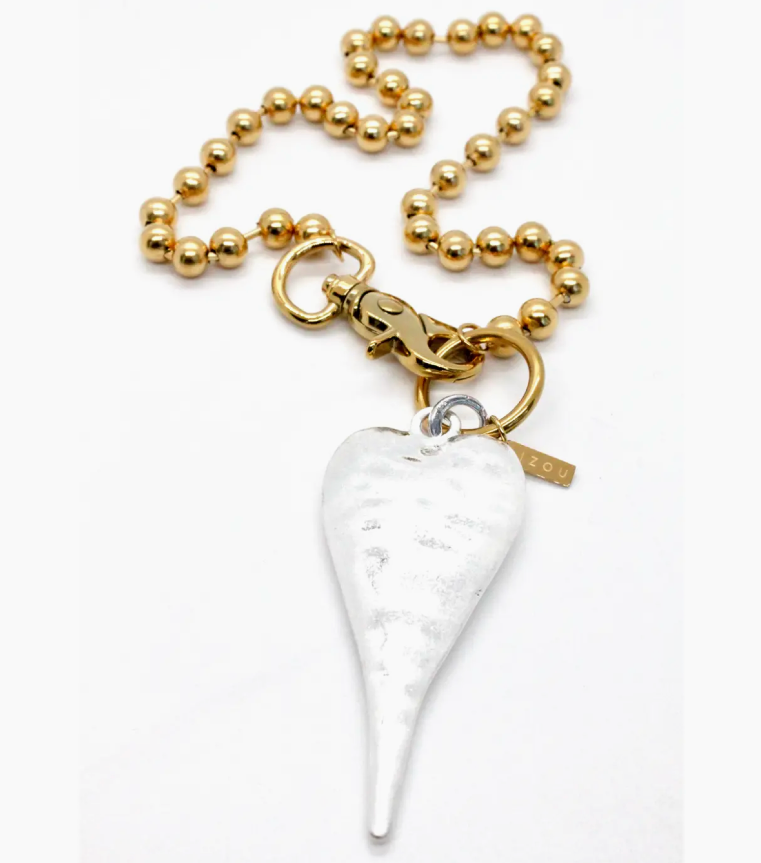 Lizou Single Gold Strand Claw Clasp Necklace - XL Heart