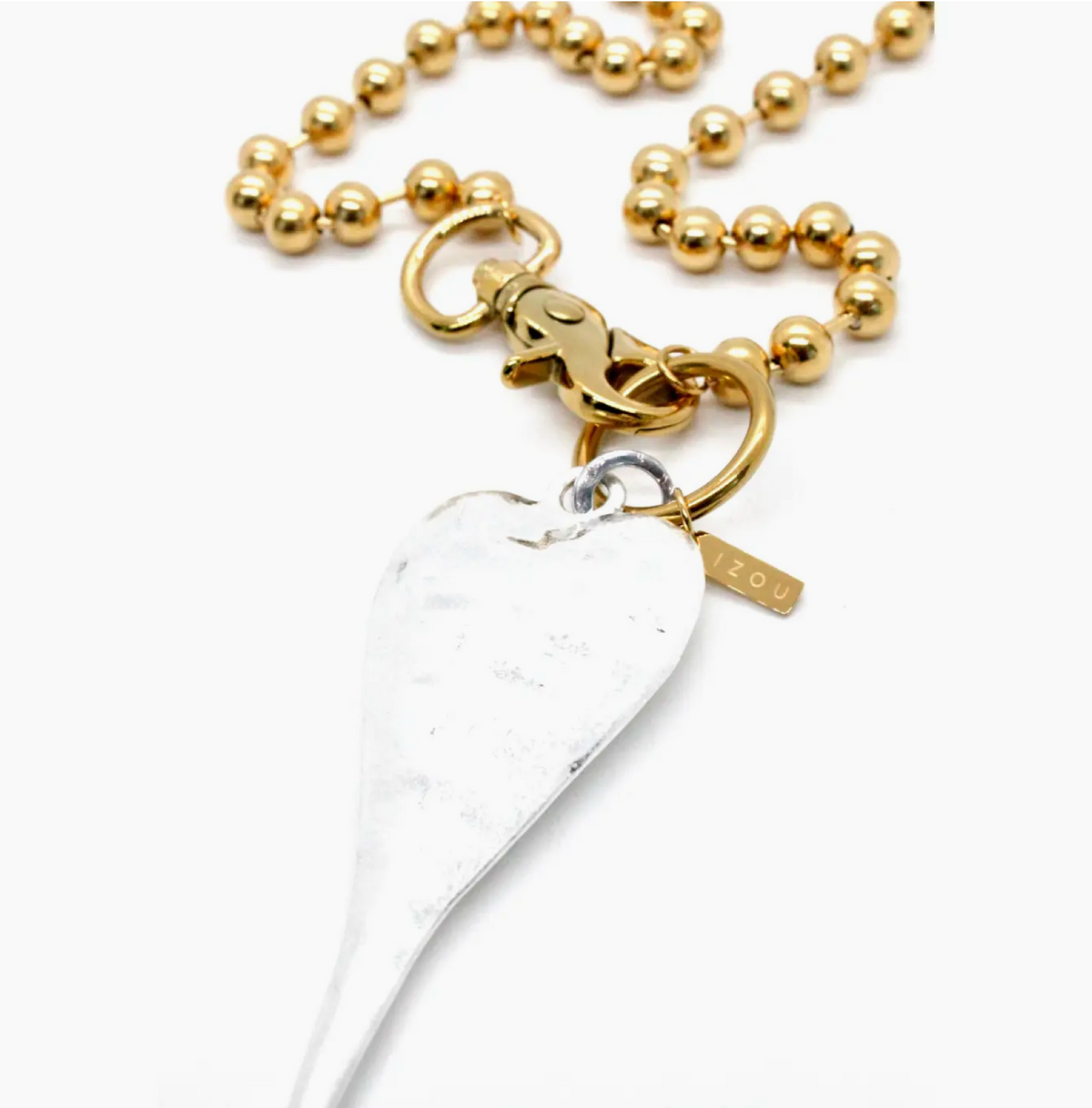 Lizou Single Gold Strand Claw Clasp Necklace - Extra Large Heart