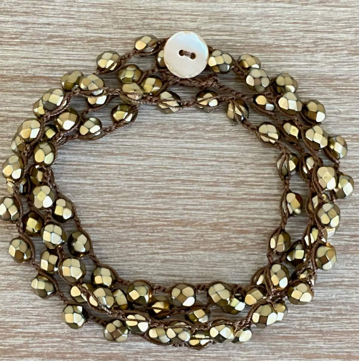 Twist Style Warm Beige Crystal Long Strand Necklace