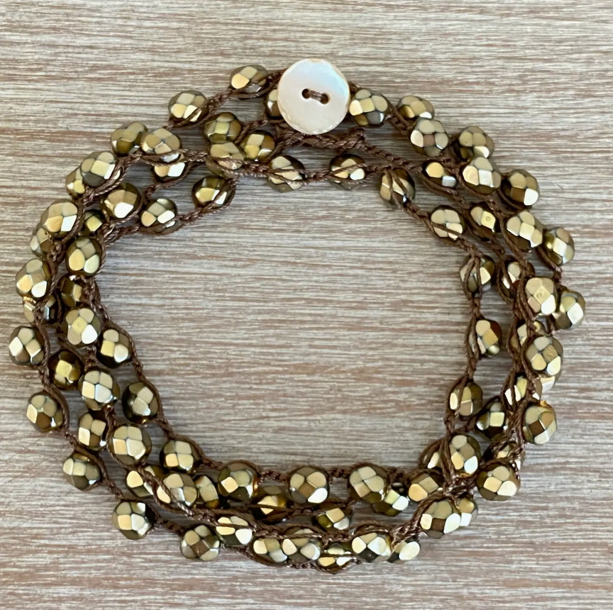 Twist Style Warm Beige Crystal Long Strand Necklace