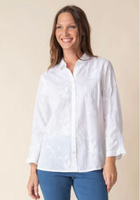 Habitat Womens Floral Embroidery Ruched Sleeve Shirt