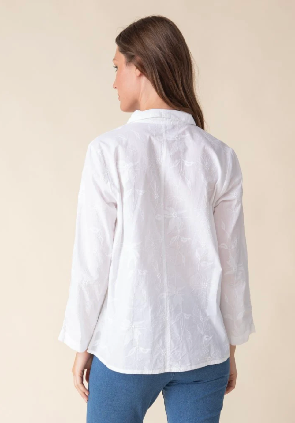 Habitat Womens Floral Embroidery Ruched Sleeve Shirt
