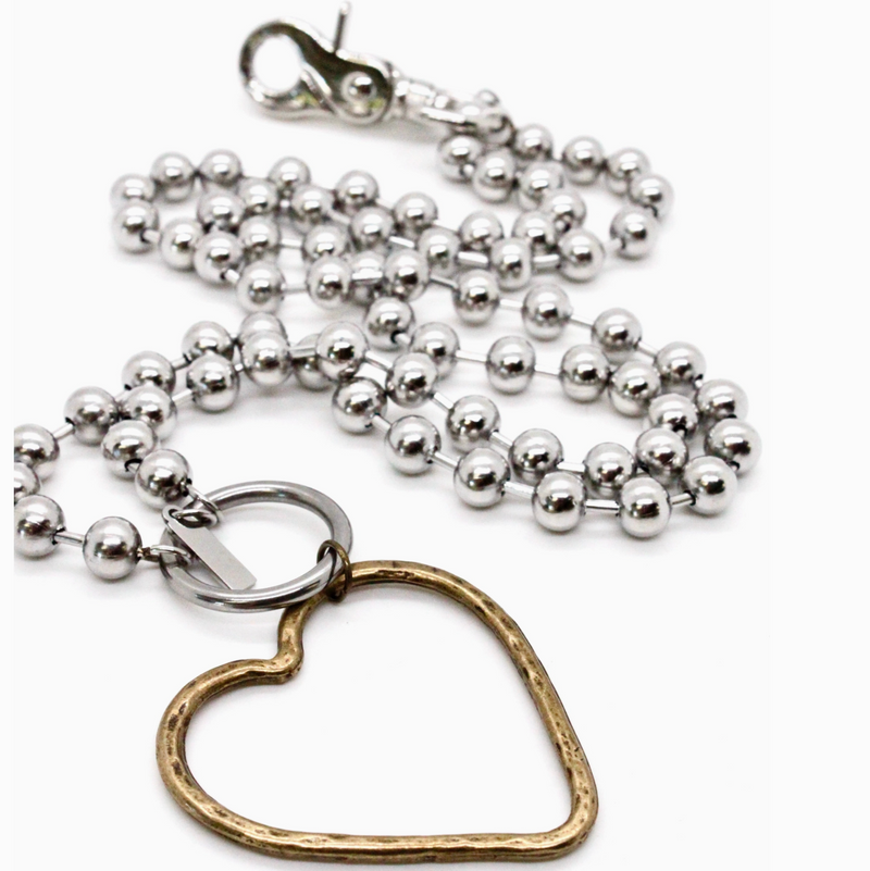 Lizou Silver Convertible Double Strand Brass Heart Necklace