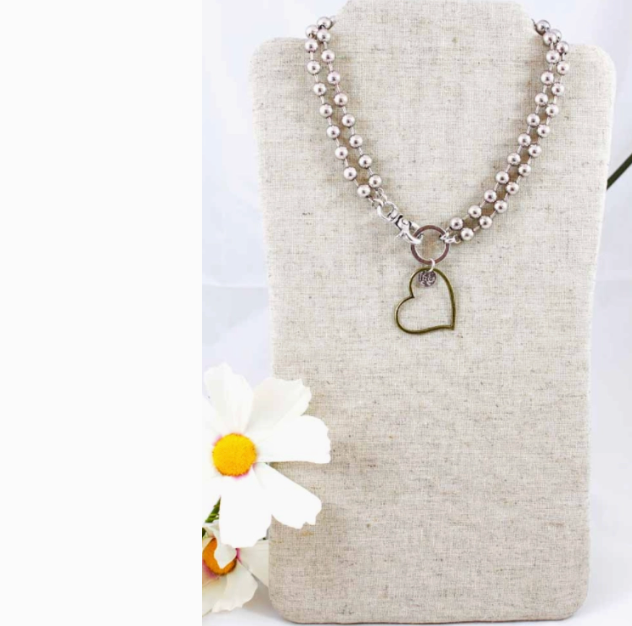 Lizou Silver Convertible Double Strand Brass Heart Necklace