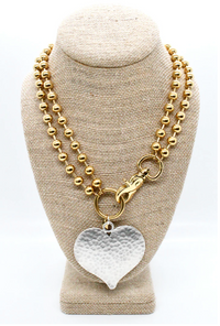 Lizou Silver Convertible Double Strand Hammered Heart Necklace