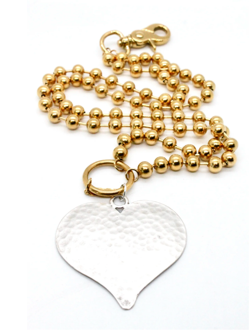 Lizou Silver Convertible Double Strand Hammered Heart Necklace