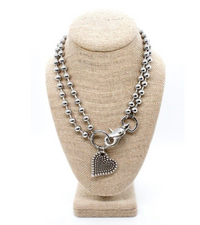 Lizou Silver Convertible Double Strand Dotted Heart Pendant Necklace - Bob's Outdoor