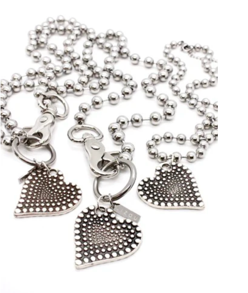 Lizou Silver Convertible Double Strand Dotted Heart Pendant Necklace