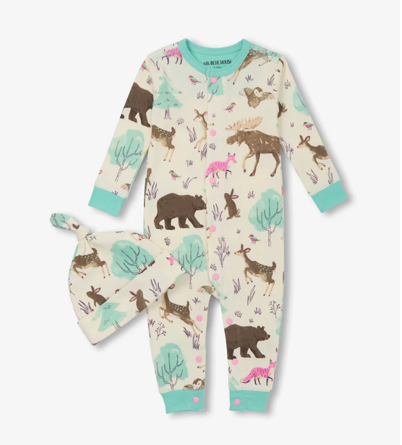 Little Blue House Baby Forest Creatures Coverall with Hat