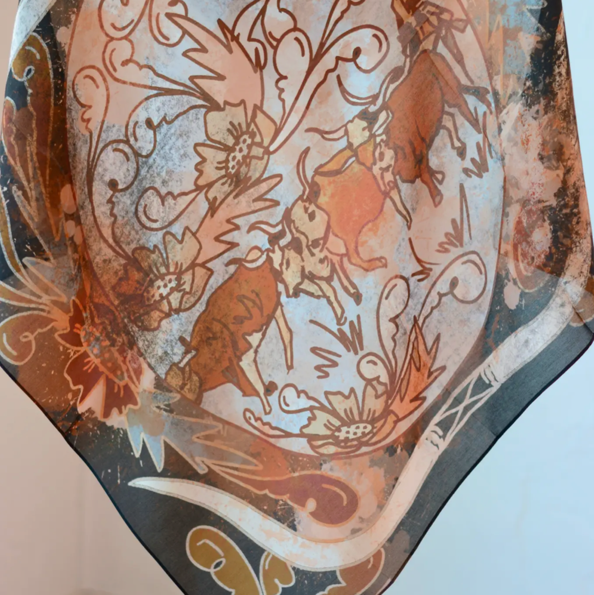 Tirzah Lane Art Tencel and Silk Scarf - Cattle Drive Western Floral