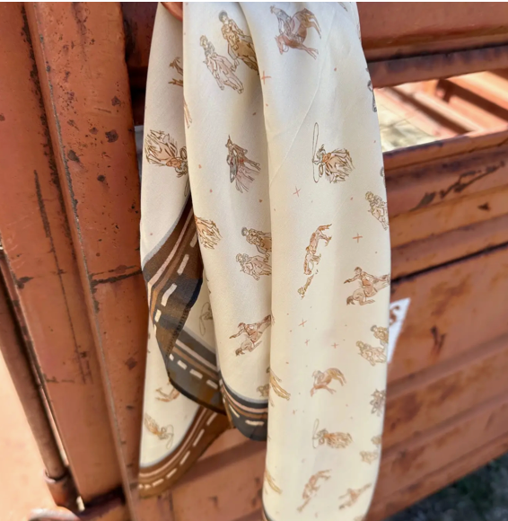 Tirzah Lane Art Tencel and Silk Scarf - Saddle Club Western Cowgirl
