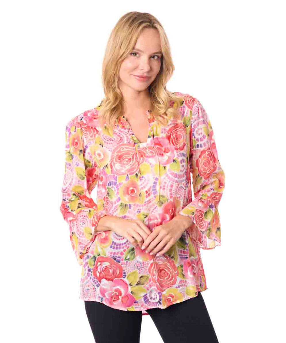 Tianello Womens Mosiac Georgette Emily Blouse